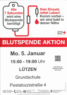 Poster Blutspende Aktion 5. Januar 2026 &copy; DRK