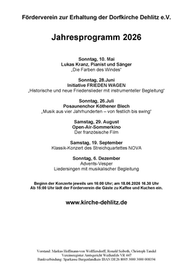 Programm 2026 Förderverein Kirche Dehlitz